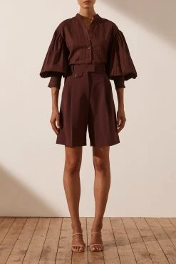 Shona Joy ELLA BALLOON SLEEVE SHIRT - CHOCOLATE 13 Shona Joy ELLA BALLOON SLEEVE SHIRT - CHOCOLATE