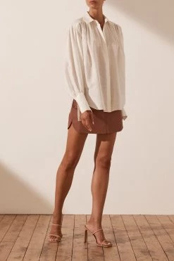Shona Joy LOLA LINEN BALLOON SLEEVE SHIRT - RICE