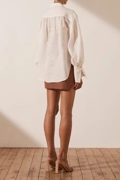 Shona Joy LOLA LINEN BALLOON SLEEVE SHIRT - RICE