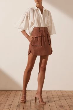 Shona Joy LOLA LINEN BALLOON SLEEVE SHIRT - RICE