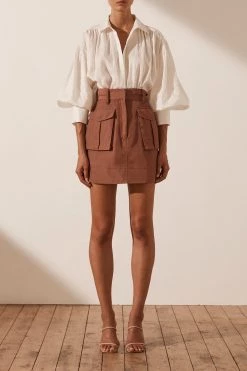 Shona Joy LOLA LINEN BALLOON SLEEVE SHIRT - RICE