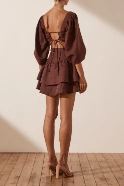 Shona Joy TOPS MARLENE LINEN OPEN BACK CROP TOP - CHOCOLATE