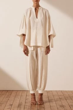 Shona Joy BRIGITTE LINEN BALLOON SLEEVE SHIRT - TOFU 8 Shona Joy BRIGITTE LINEN BALLOON SLEEVE SHIRT - TOFU