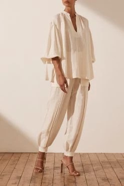 Shona Joy BRIGITTE LINEN BALLOON SLEEVE SHIRT - TOFU 9 Shona Joy BRIGITTE LINEN BALLOON SLEEVE SHIRT - TOFU