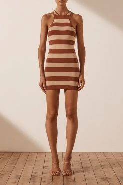 Shona Joy PARIS RACER BACK MINI DRESS - CLAY/TAN