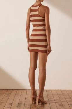 Shona Joy PARIS RACER BACK MINI DRESS - CLAY/TAN