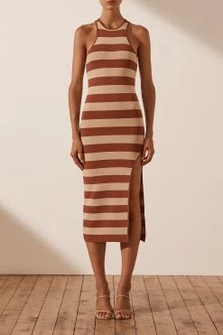 Shona Joy DRESSES PARIS RACER BACK MIDI DRESS - CLAY/TAN