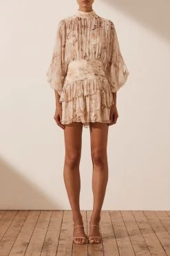 Shona Joy NINA LONG SLEEVE RUCHED MINI DRESS DRESSES