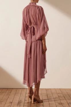 Shona Joy OLYMPIA LONG SLEEVE OPEN BACK MIDI DRESS - ANTIQUE ROSE DRESSES