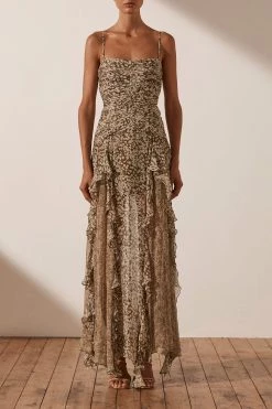 Shona Joy CLAUDETTE RUCHED FRILL MAXI DRESS DRESSES 8 Shona Joy CLAUDETTE RUCHED FRILL MAXI DRESS DRESSES