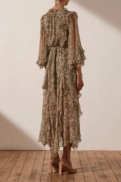 Shona Joy DRESSES CLAUDETTE BALLOON SLEEVE FRILL MIDI DRESS