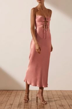 Shona Joy DRESSES ELOISE LACE UP MIDI DRESS - ANTIQUE ROSE