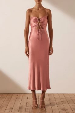 Shona Joy DRESSES ELOISE LACE UP MIDI DRESS - ANTIQUE ROSE