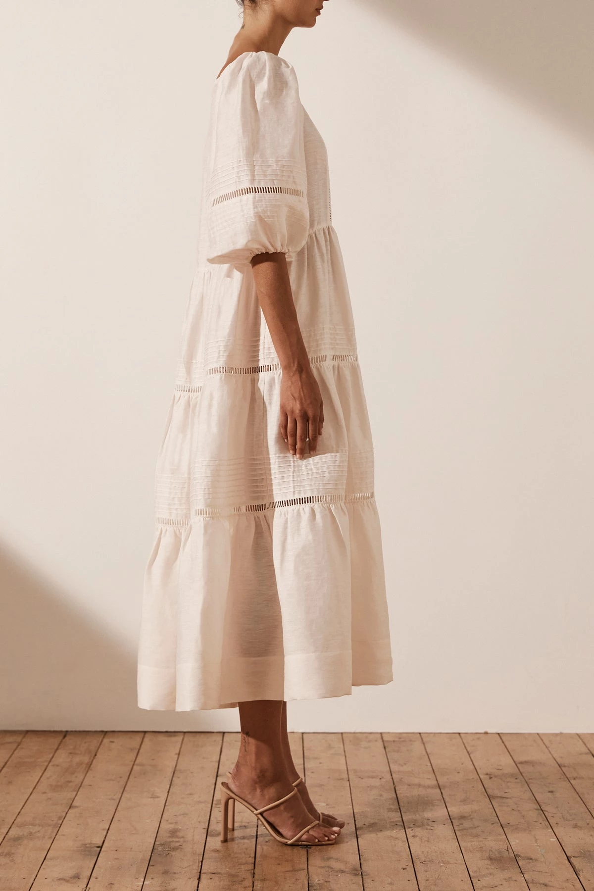 Shona Joy JOIA LINEN PIN TUCK PUFF SLEEVE MIDI DRESS - IVORY 6 Shona Joy JOIA LINEN PIN TUCK PUFF SLEEVE MIDI DRESS - IVORY