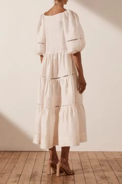 Shona Joy JOIA LINEN PIN TUCK PUFF SLEEVE MIDI DRESS - IVORY 13 Shona Joy JOIA LINEN PIN TUCK PUFF SLEEVE MIDI DRESS - IVORY