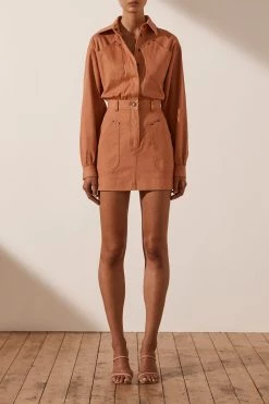 Shona Joy DRESSES CHIARA UTILITY MINI DRESS - TERRACOTTA
