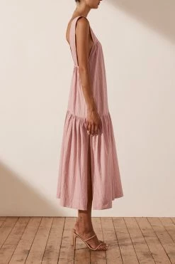 Shona Joy ELLA LOW BACK MIDI DRESS - ROSE DUST
