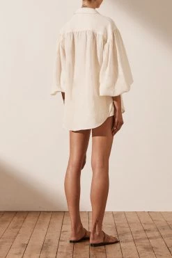 Shona Joy BRIGITTE LINEN BALLOON SLEEVE BUTTON UP SHIRT - TOFU TOPS