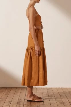 Shona Joy TOPS ARIA LINEN LACE UP BRALETTE - TURMERIC 10 Shona Joy TOPS ARIA LINEN LACE UP BRALETTE - TURMERIC