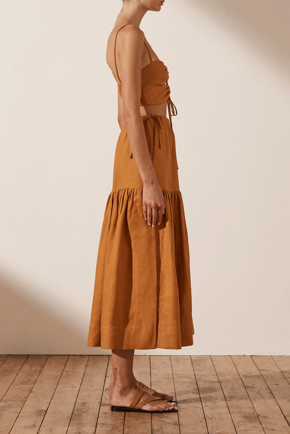 Shona Joy TOPS ARIA LINEN LACE UP BRALETTE - TURMERIC 5 Shona Joy TOPS ARIA LINEN LACE UP BRALETTE - TURMERIC