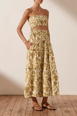 Shona Joy SAFFRON SHIRRED TIERED MIDI SKIRT