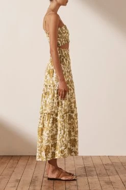 Shona Joy SAFFRON SHIRRED TIERED MIDI SKIRT