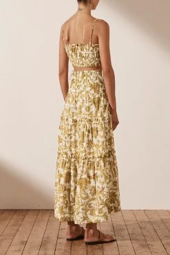 Shona Joy SAFFRON SHIRRED TIERED MIDI SKIRT