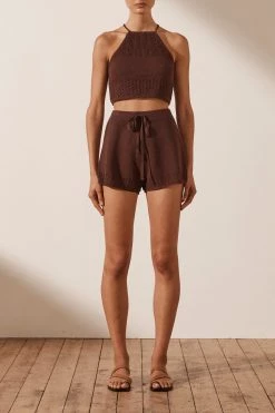 Shona Joy CALYPSO CROCHET DRAWSTRING SHORT - COCOA SHORTS & PANTS