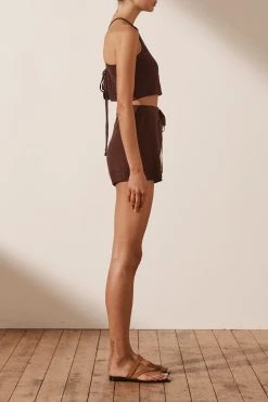 Shona Joy CALYPSO CROCHET DRAWSTRING SHORT - COCOA SHORTS & PANTS