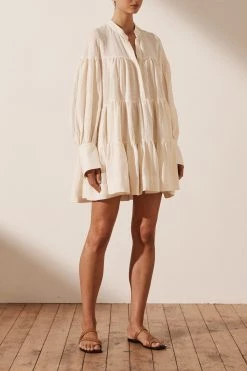 Shona Joy BRIGITTE LINEN TIERED MINI DRESS - TOFU 11 Shona Joy BRIGITTE LINEN TIERED MINI DRESS - TOFU