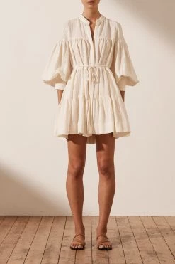 Shona Joy BRIGITTE LINEN TIERED MINI DRESS - TOFU