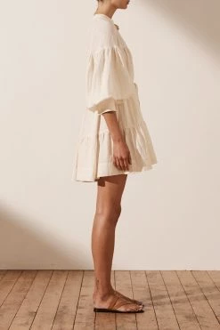 Shona Joy BRIGITTE LINEN TIERED MINI DRESS - TOFU 9 Shona Joy BRIGITTE LINEN TIERED MINI DRESS - TOFU