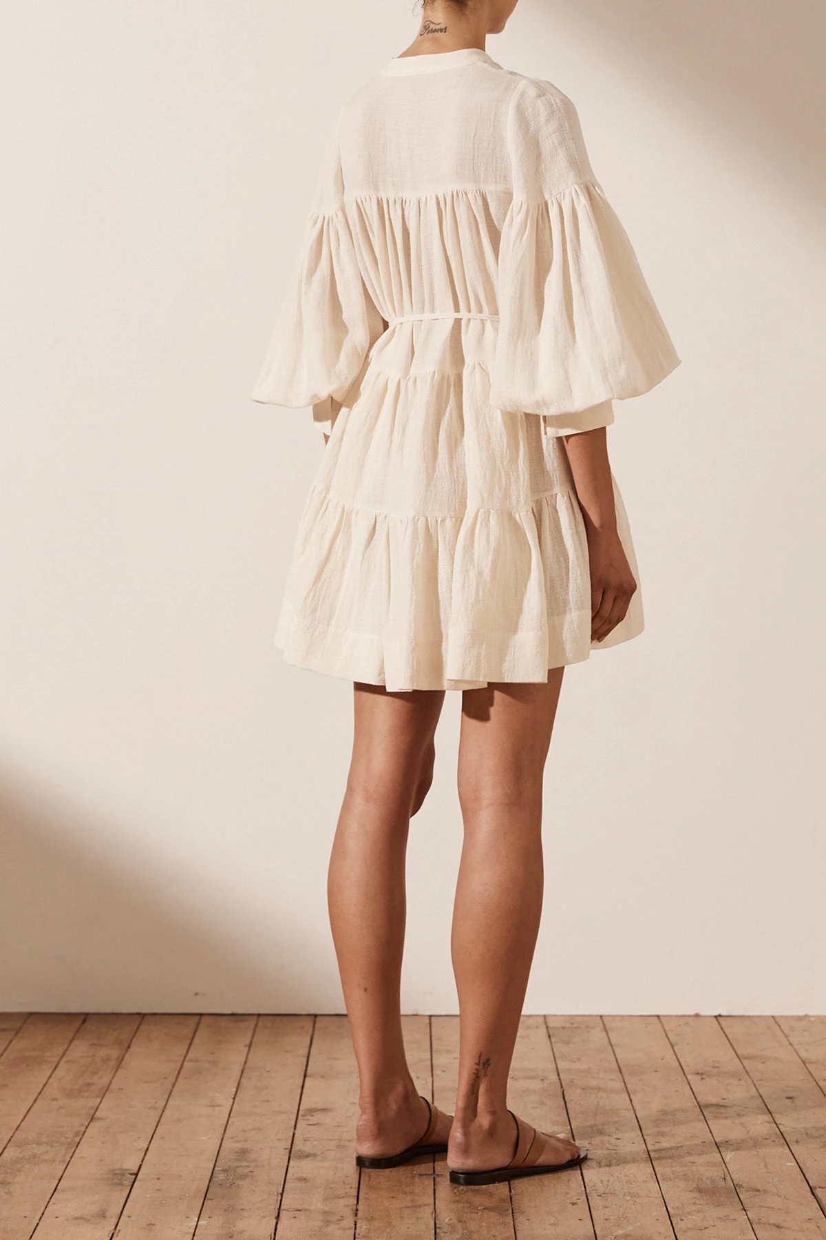 Shona Joy BRIGITTE LINEN TIERED MINI DRESS - TOFU 5 Shona Joy BRIGITTE LINEN TIERED MINI DRESS - TOFU