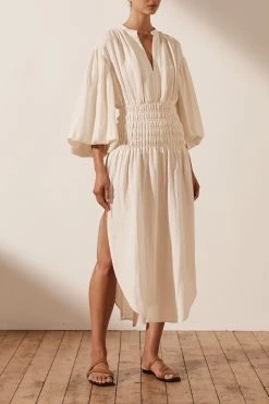 Shona Joy BRIGITTE LINEN BALLOON SLEEVE MIDI DRESS - TOFU DRESSES 10 Shona Joy BRIGITTE LINEN BALLOON SLEEVE MIDI DRESS - TOFU DRESSES