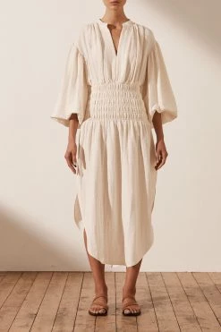 Shona Joy BRIGITTE LINEN BALLOON SLEEVE MIDI DRESS - TOFU DRESSES 9 Shona Joy BRIGITTE LINEN BALLOON SLEEVE MIDI DRESS - TOFU DRESSES