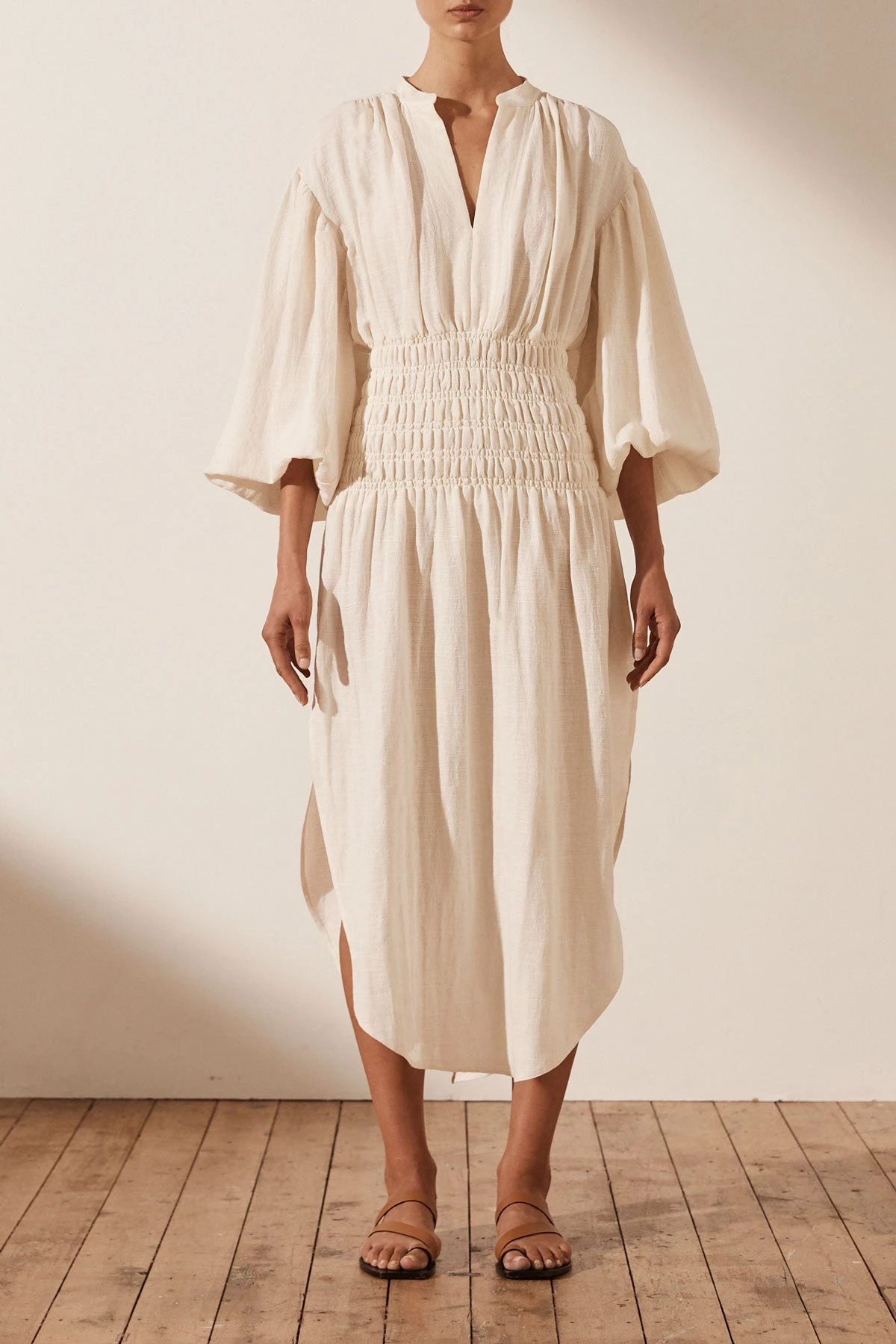 Shona Joy BRIGITTE LINEN BALLOON SLEEVE MIDI DRESS - TOFU DRESSES 3 Shona Joy BRIGITTE LINEN BALLOON SLEEVE MIDI DRESS - TOFU DRESSES
