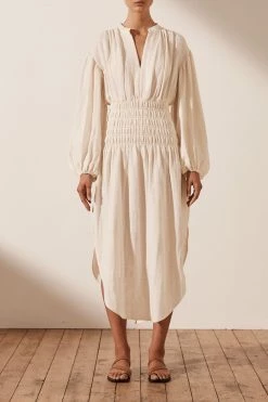 Shona Joy BRIGITTE LINEN BALLOON SLEEVE MIDI DRESS - TOFU DRESSES 13 Shona Joy BRIGITTE LINEN BALLOON SLEEVE MIDI DRESS - TOFU DRESSES