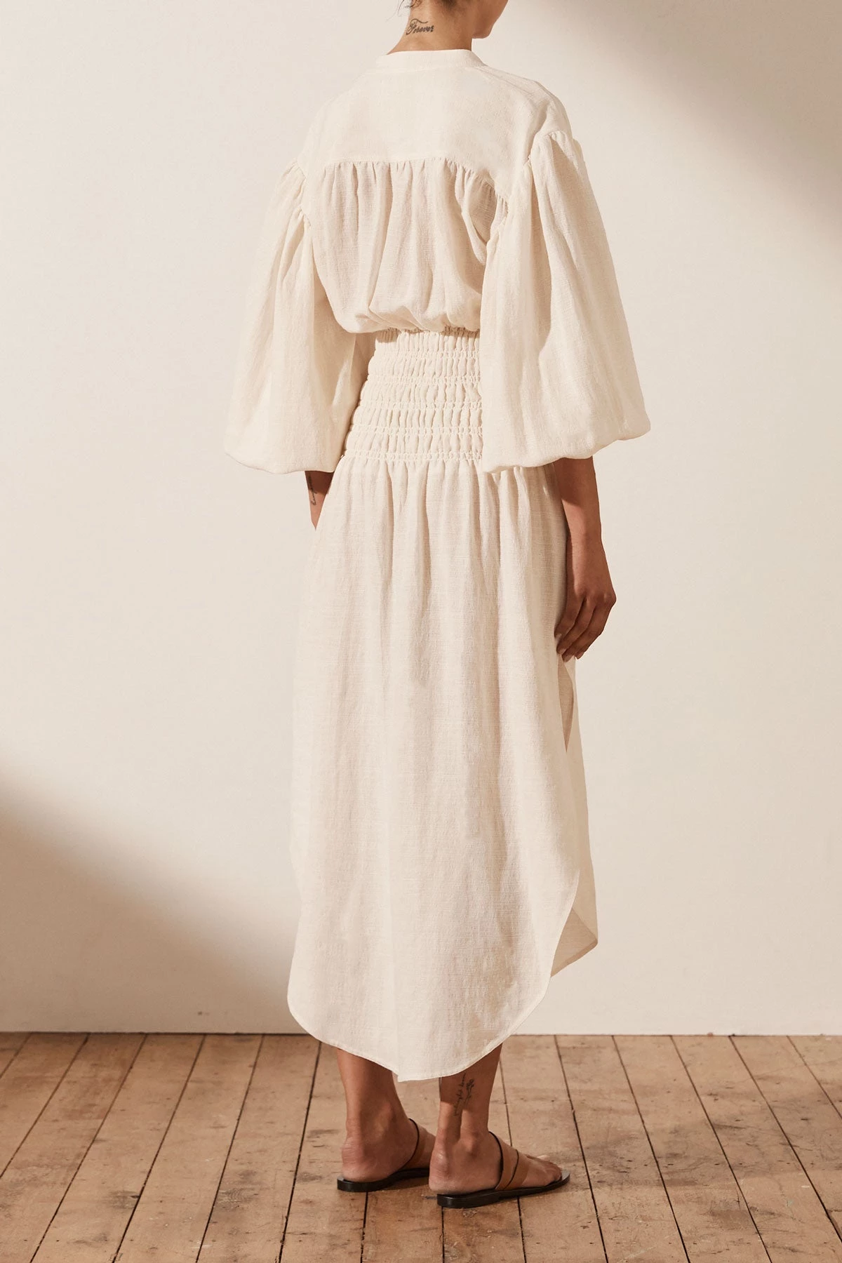 Shona Joy BRIGITTE LINEN BALLOON SLEEVE MIDI DRESS - TOFU DRESSES 6 Shona Joy BRIGITTE LINEN BALLOON SLEEVE MIDI DRESS - TOFU DRESSES