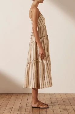 Shona Joy ARIES LINEN OPEN BACK TIERED MIDI DRESS