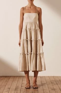 Shona Joy DRESSES FIONA OPEN BACK TIERED MIDI DRESS - OATMEAL