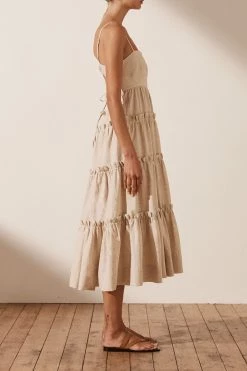 Shona Joy DRESSES FIONA OPEN BACK TIERED MIDI DRESS - OATMEAL
