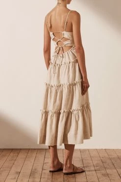 Shona Joy DRESSES FIONA OPEN BACK TIERED MIDI DRESS - OATMEAL