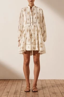 Shona Joy LILA LINEN PIN TUCK TUXEDO MINI DRESS