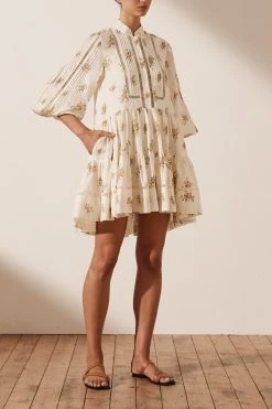 Shona Joy LILA LINEN PIN TUCK TUXEDO MINI DRESS