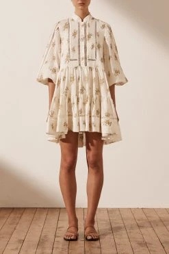 Shona Joy LILA LINEN PIN TUCK TUXEDO MINI DRESS