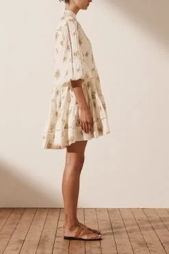 Shona Joy LILA LINEN PIN TUCK TUXEDO MINI DRESS