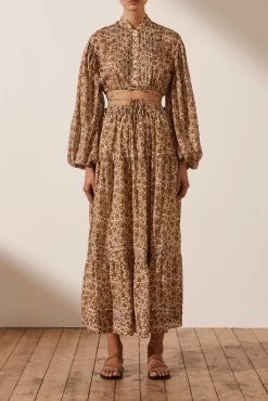 Shona Joy FAUNA PIN TUCK DRAWSTRING SPLIT MIDI SKIRT SKIRTS