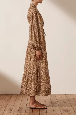 Shona Joy FAUNA PIN TUCK DRAWSTRING SPLIT MIDI SKIRT SKIRTS