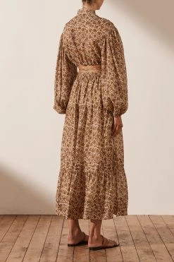 Shona Joy FAUNA PIN TUCK DRAWSTRING SPLIT MIDI SKIRT SKIRTS