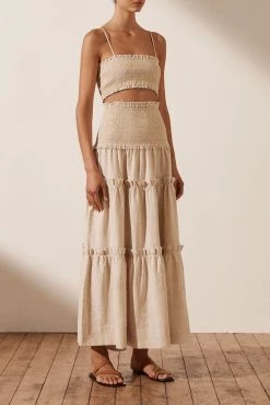 Shona Joy SKIRTS FIONA SHIRRED TIERED MIDI SKIRT - OATMEAL